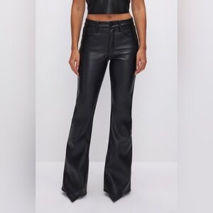 Good American Good Legs Flare Faux Leather Black Pants